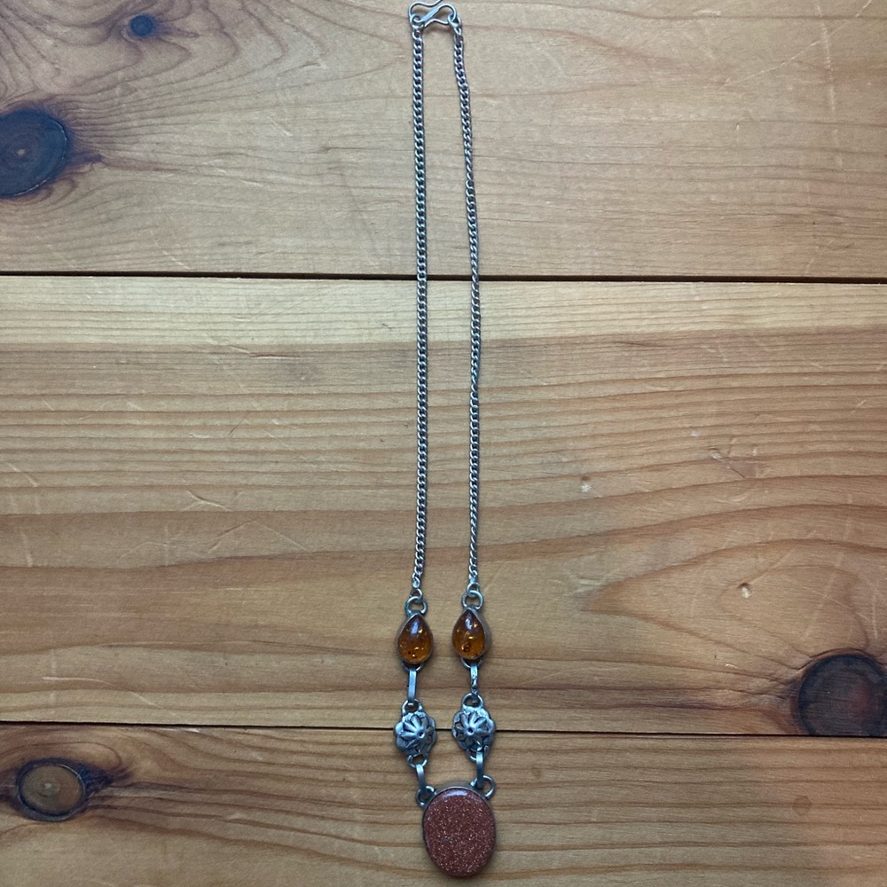 Sterling, goldstone and amber necklace - Picture 3 of 8